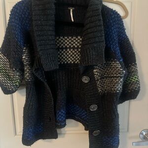 Free People Chunky Knit Shawl Collar Cardigan Wool Blend Oversized Boho Sweater